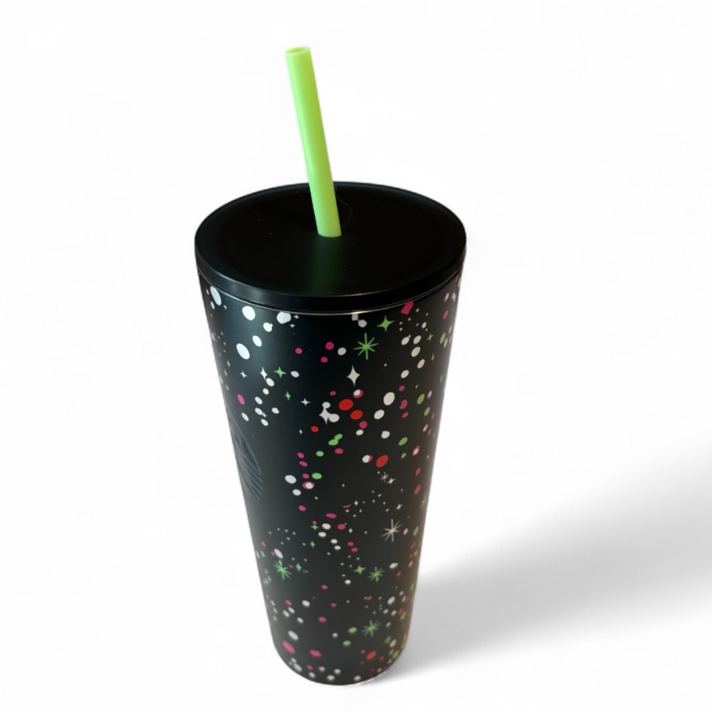 Starbucks Holiday 2021 Tumbler Green Paint Splatter 24 Oz Stainless Steel NEW - Picture 6 of 7